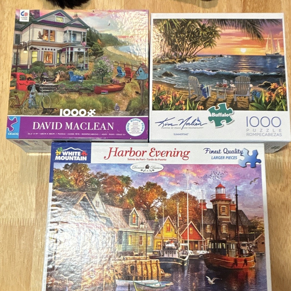Seaside Puzzle Pack of 3, Harbor Evening, Summertime, & David Maclean Art